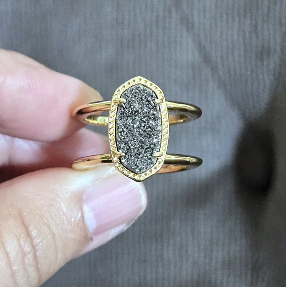 ✨️HP✨️ Kendra Scott "Elyse" Double✌️ Band Platinum Drusy Ring💍 - Picture 11 of 16
